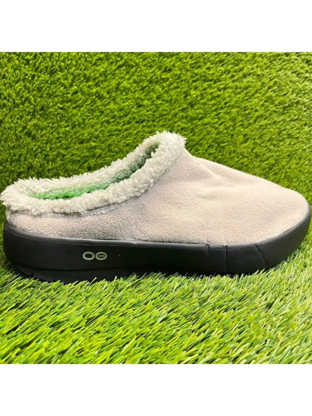 OOFOS OOcoozie Mens Size 12 Beige Black Casual Slip On Recovery Mules Shoes